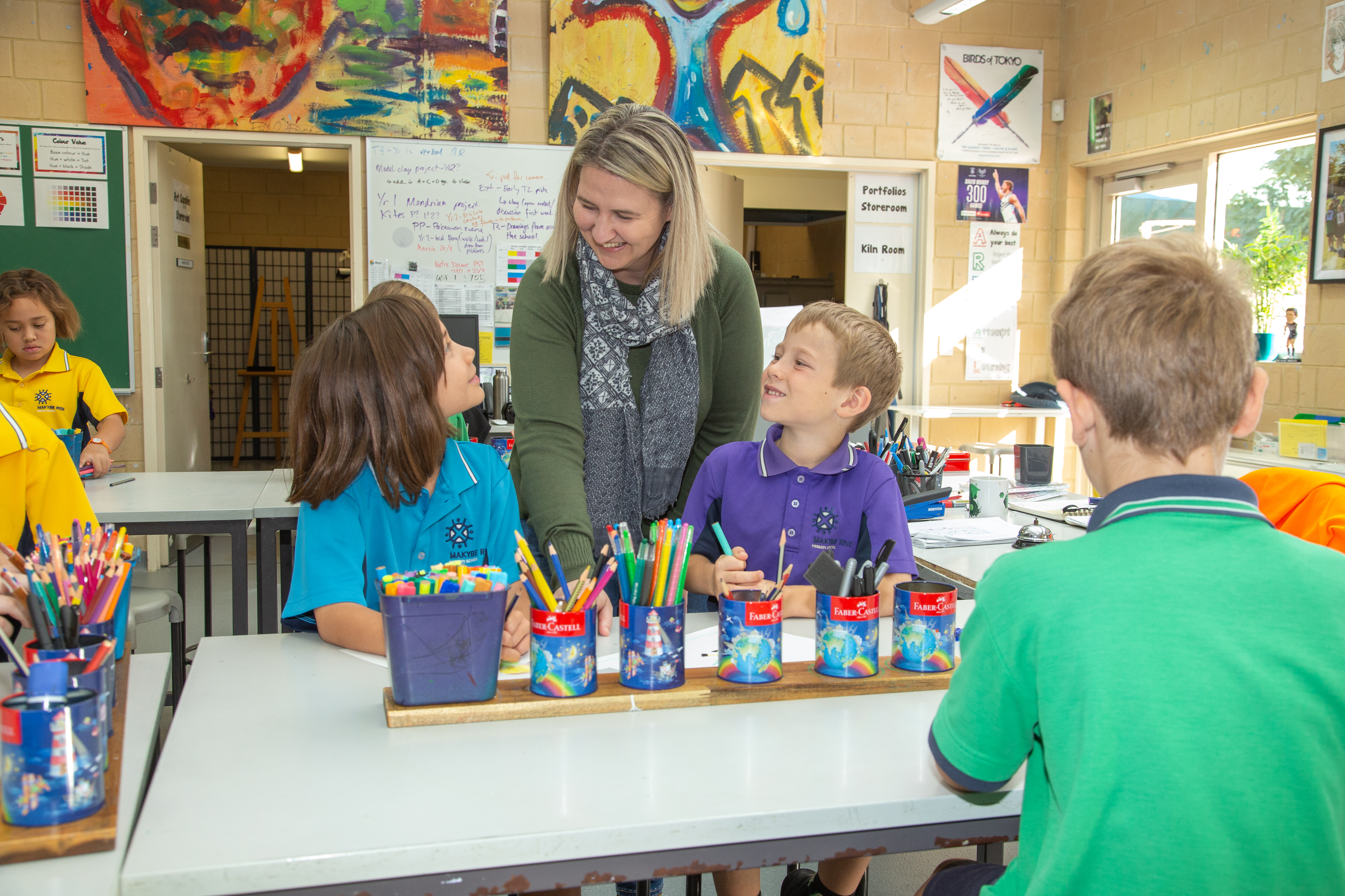 Children and Teacher in classroom Makybe Rise Primary School 