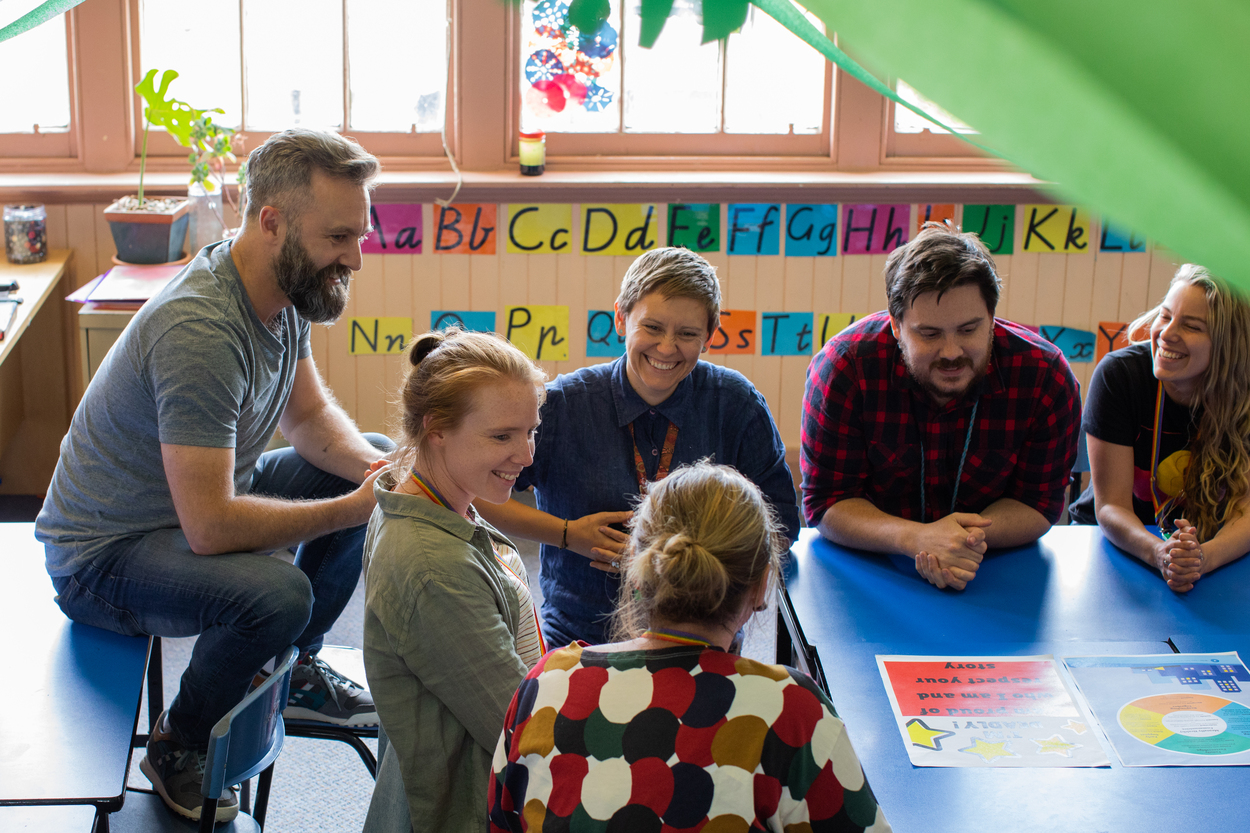 Educators meeting around a classroom table